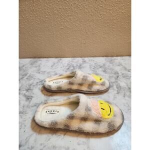 Dakota‎ Fleece Women's Gray Check Smiley Cozy Slip On Slippers Shoes Size 7-8